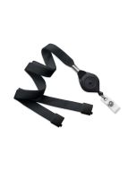 Flat black wavy lanyard 16mm with reel (100 Pcs)