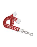 Flat red lanyard with metal hook - Visitor (100 Pcs)
