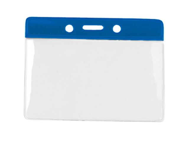 Horizontal badge holder with blue coloured top