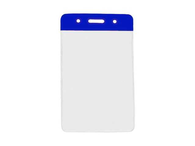Vertical badge holder with blue coloured top