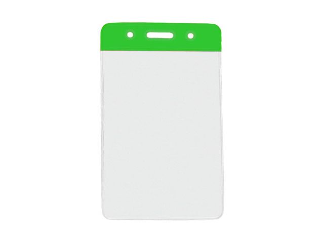 Vertical badge holder with green coloured top