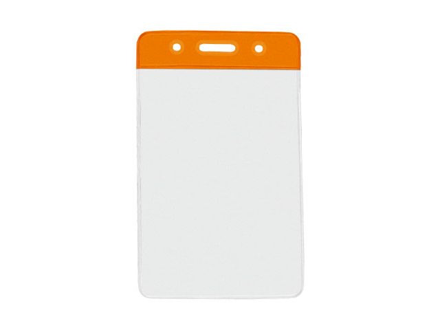 Vertical badge holder with orange coloured top