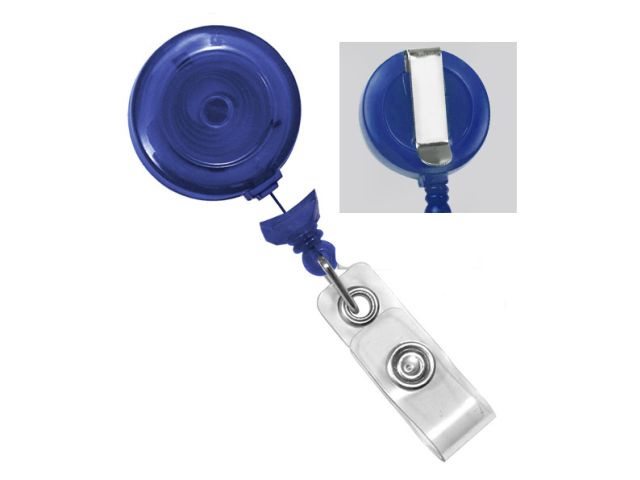 Blue translucent kink-proof badge reel with pin 