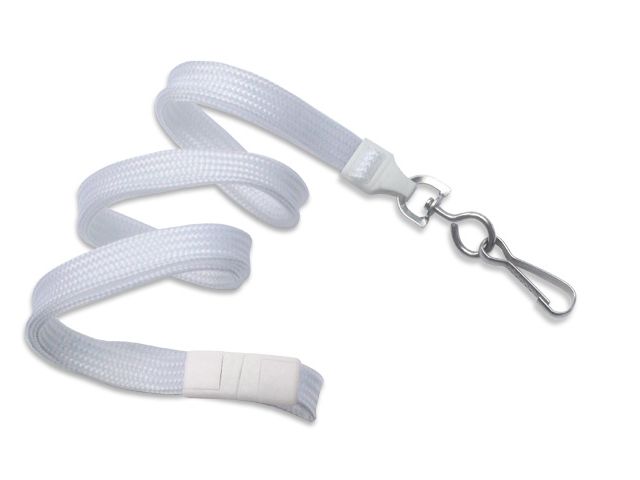 Flat white lanyards - safety release and hook