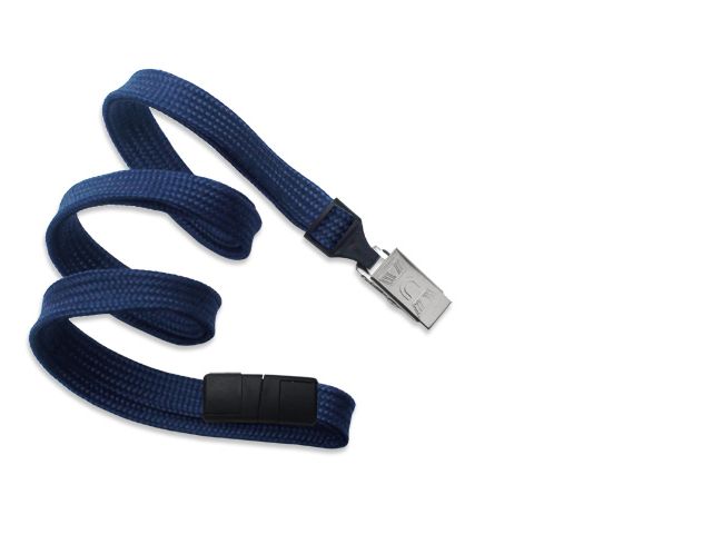 Flat blue navy lanyards - release and clip bulldog