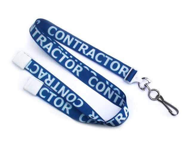 Flat blue lanyard with metal hook - Contractor