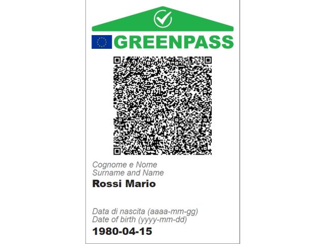 PVC card with personalized GreenPass QRcode 