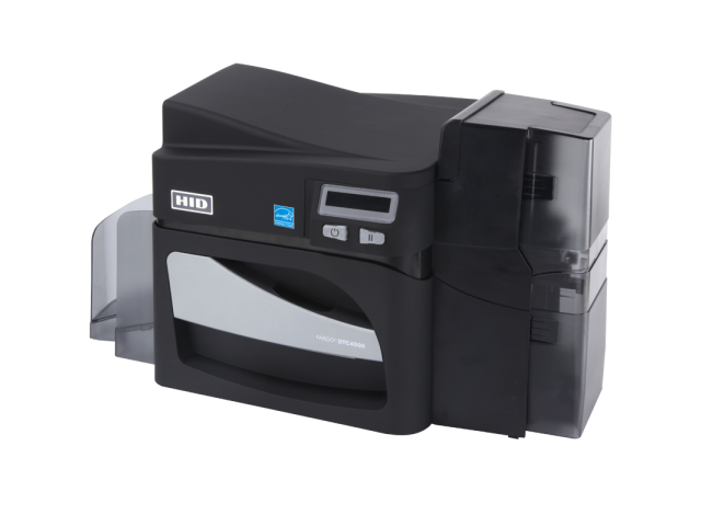 DTC4500e dual-sided printer with locking hoppers