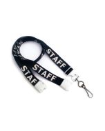 Flat black lanyard with metal hook "Staff"