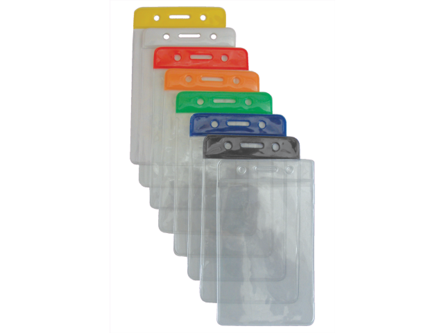 Vertical badge holder – transparent coloured top (100 Pcs)
