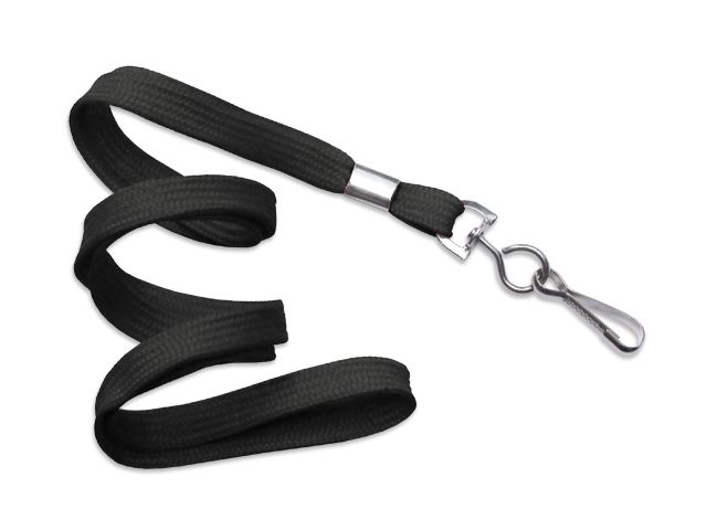 Flat black lanyards 10mm - metal hook (100 Pcs)