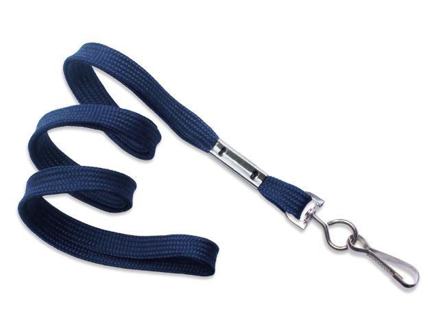 Flat blue navy lanyards 10mm - metal hook (100 Pcs)