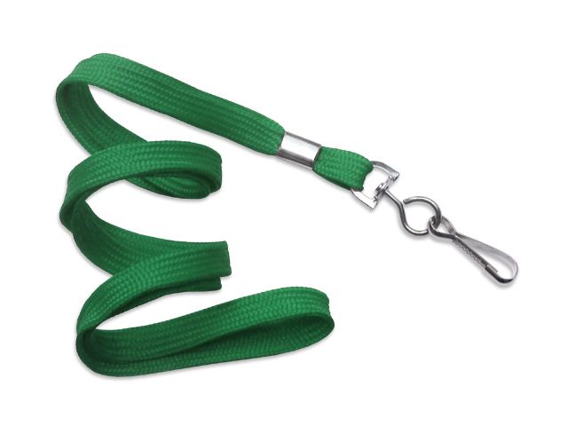 Flat green lanyards 10mm - metal hook (100 Pcs)