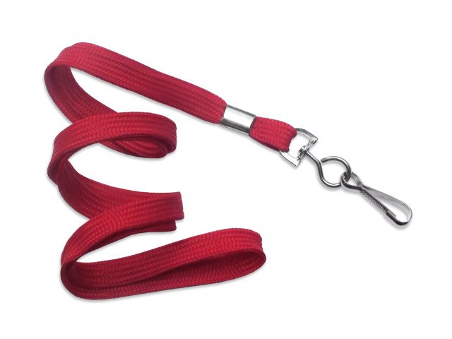 Flat red lanyards 10mm - metal hook (100 Pcs)