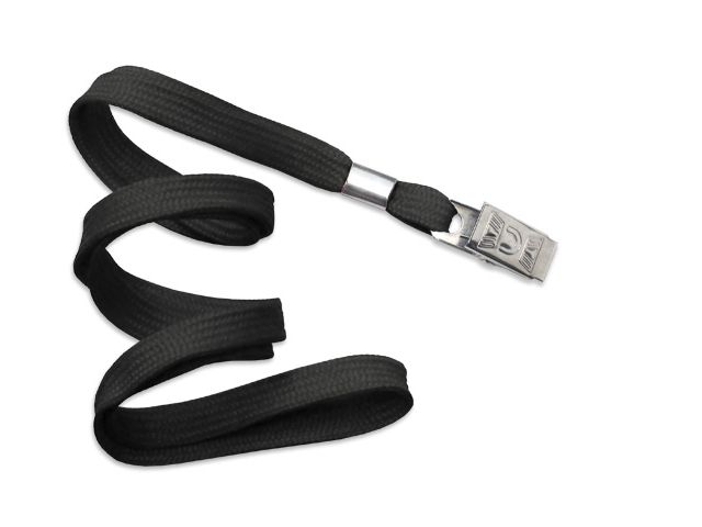 Flat black lanyards 10mm - clip bulldog (100 Pcs)