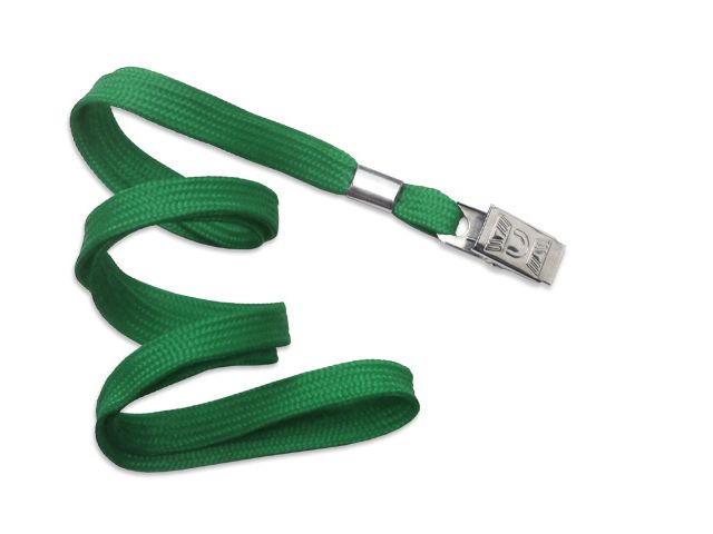 Flat green lanyards 10mm - clip bulldog (100 Pcs)