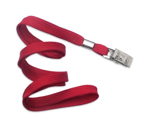 Flat red lanyards 10mm - clip bulldog (100 Pcs)
