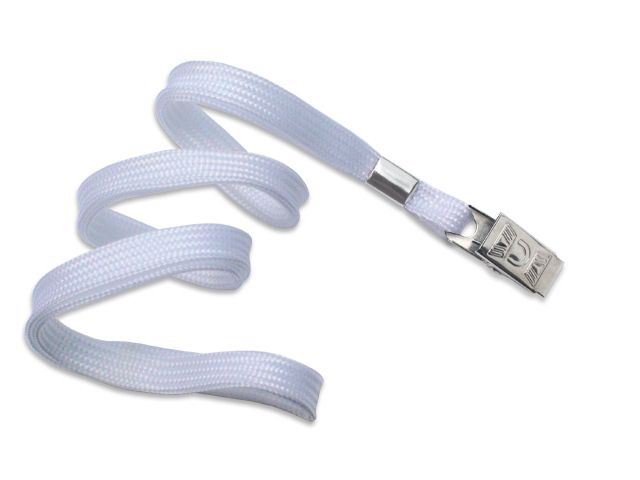 Flat white lanyards 10mm - clip bulldog (100 Pcs)