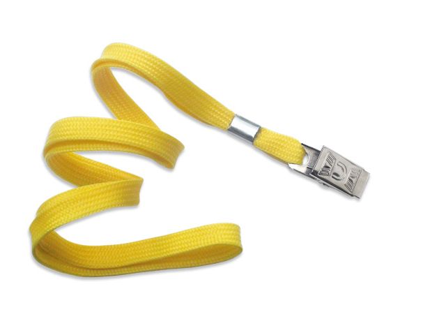 Flat yellow lanyards 10mm - clip bulldog (100 Pcs)
