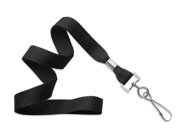 Flat black wavy lanyard 16mm with metal hook (100 Pcs)