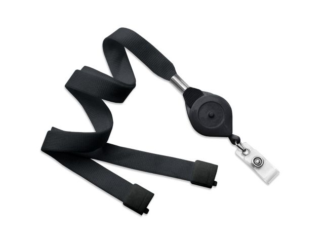 Flat black wavy lanyard 16mm with reel (100 Pcs)