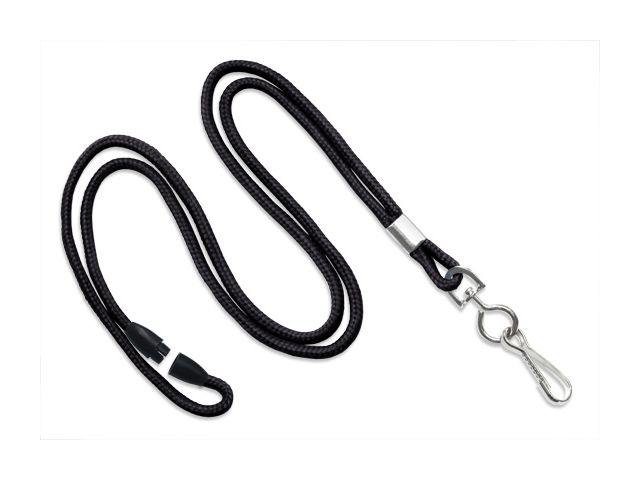Tubular black lanyard 3mm with safety release (100 Pcs)