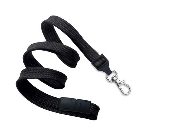 Flat black lanyards - release and snap hook (100 Pcs)