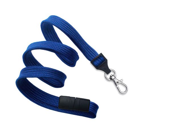 Flat blue royal lanyards - release and snap hook (100 Pcs)