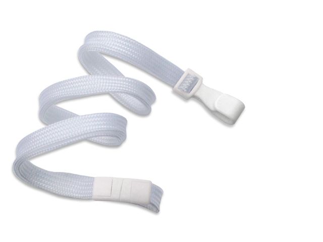 Flat white lanyards - release and plastic clip (100 Pcs)