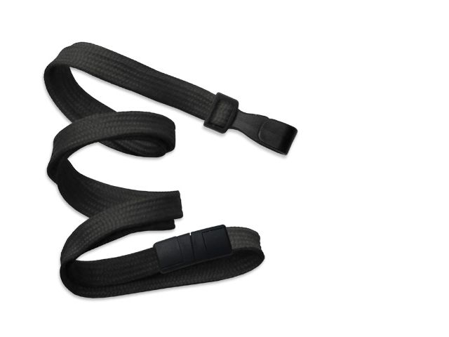 Flat black lanyards - release and plastic clip (100 Pcs)