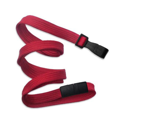 Flat red lanyards - release and plastic clip (100 Pcs)