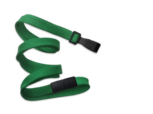Flat green lanyards - release and plastic clip (100 Pcs)