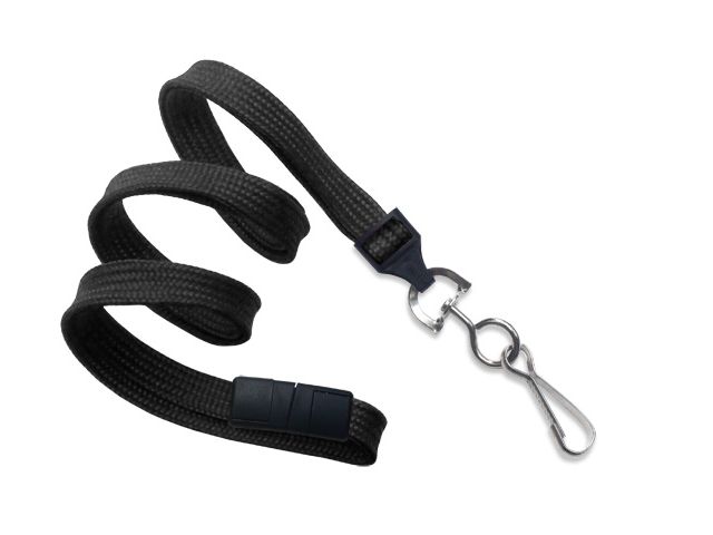 Flat black lanyards - safety release and hook (100 Pcs)