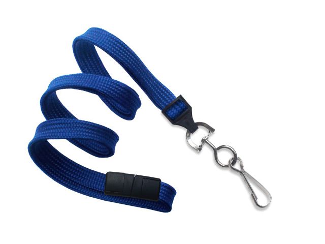 Flat blue royal lanyards - safety release and hook (100 Pcs)