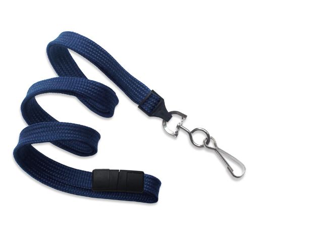 Flat blue navy lanyards - safety release and hook (100 Pcs)
