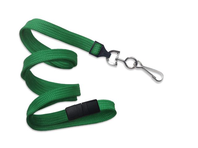 Flat green lanyards - safety release and hook (100 Pcs)