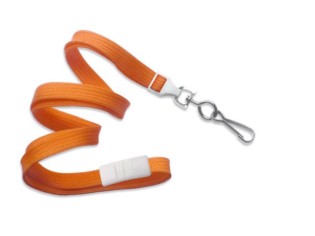 Flat orange lanyards - safety release and hook (100 Pcs)