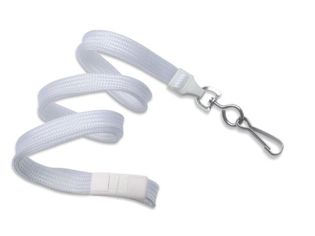 Flat white lanyards - safety release and hook (100 Pcs)