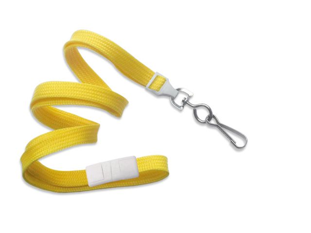 Flat yellow lanyards - safety release and hook (100 Pcs)
