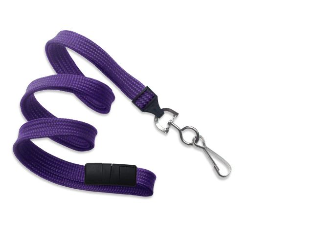 Flat violet lanyards - safety release and hook (100 Pcs)