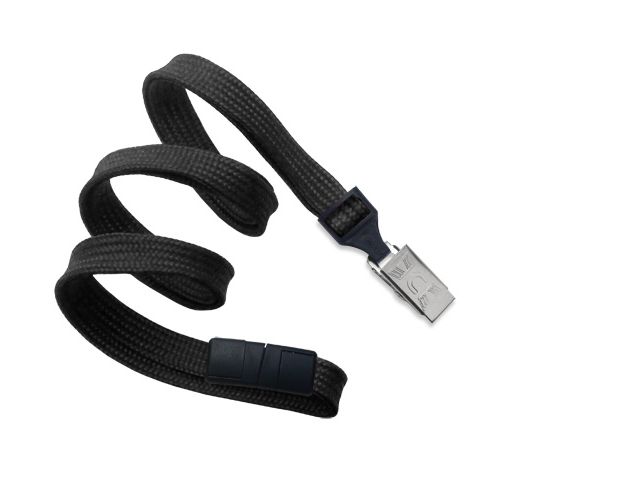 Flat black lanyards - release and clip bulldog (100 Pcs)