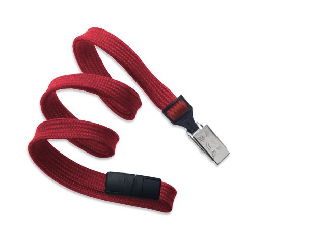 Flat red lanyards - release and clip bulldog (100 Pcs)