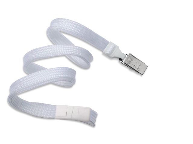 Flat white lanyards - release and clip bulldog (100 Pcs)