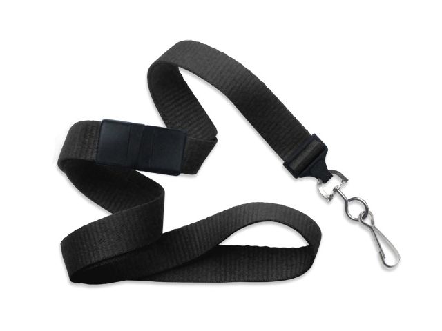 Flat black wavy lanyard with hook (100 Pcs)