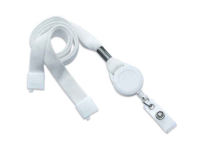 Flat white lanyards 16mm with reel (100 Pcs)